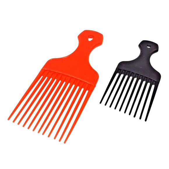 Vintage Hair Picks Lift Comb Plastic Made In USA Red Black 2 Pack 7 in - Picture 2 of 4
